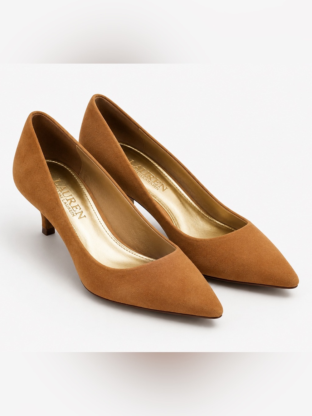 Lauren Ralph Lauren Tan Suede Pointed Toe Kitten Heel Pumps Size 7B